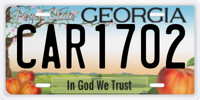 GA license plate CAR1702