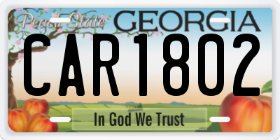 GA license plate CAR1802