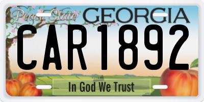 GA license plate CAR1892