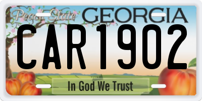 GA license plate CAR1902