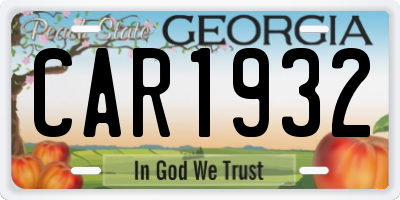 GA license plate CAR1932