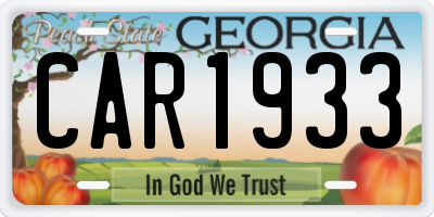 GA license plate CAR1933