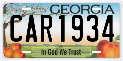 GA license plate CAR1934