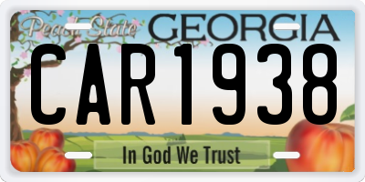 GA license plate CAR1938