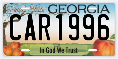 GA license plate CAR1996