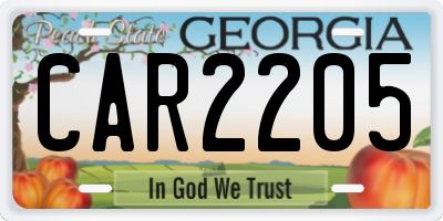 GA license plate CAR2205