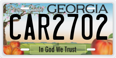 GA license plate CAR2702