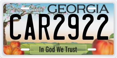 GA license plate CAR2922
