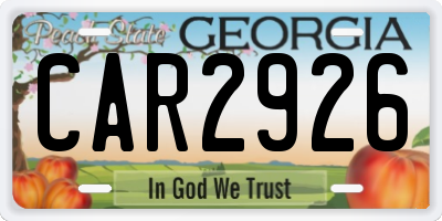 GA license plate CAR2926