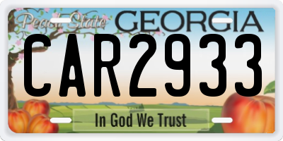 GA license plate CAR2933