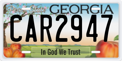 GA license plate CAR2947