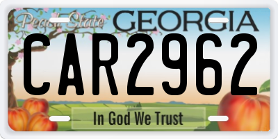 GA license plate CAR2962