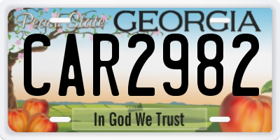 GA license plate CAR2982