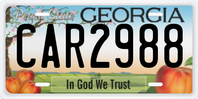 GA license plate CAR2988