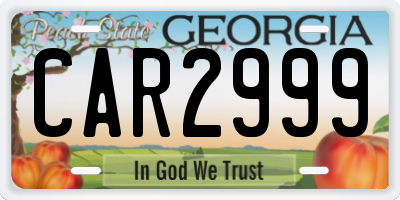 GA license plate CAR2999