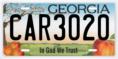 GA license plate CAR3020