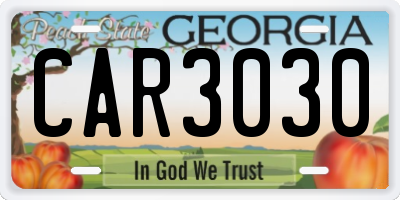 GA license plate CAR3030