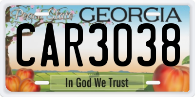 GA license plate CAR3038