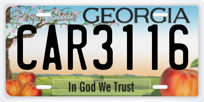 GA license plate CAR3116