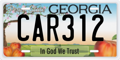 GA license plate CAR312