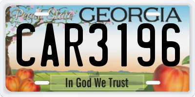 GA license plate CAR3196