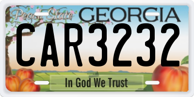 GA license plate CAR3232