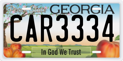 GA license plate CAR3334