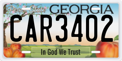 GA license plate CAR3402