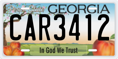 GA license plate CAR3412