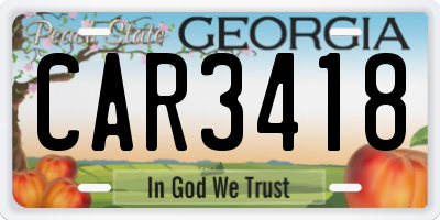 GA license plate CAR3418