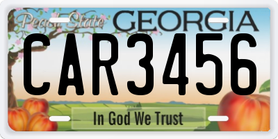 GA license plate CAR3456