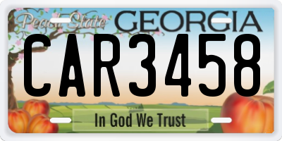 GA license plate CAR3458