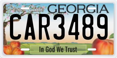 GA license plate CAR3489