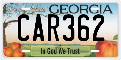 GA license plate CAR362