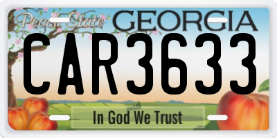 GA license plate CAR3633