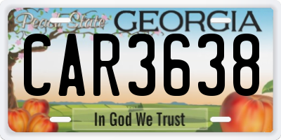 GA license plate CAR3638