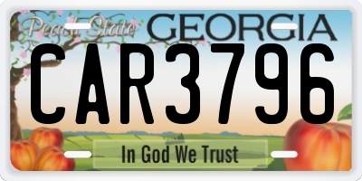 GA license plate CAR3796