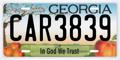 GA license plate CAR3839