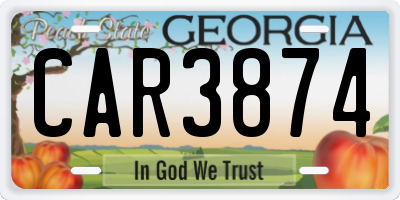 GA license plate CAR3874