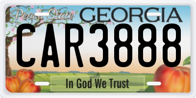 GA license plate CAR3888