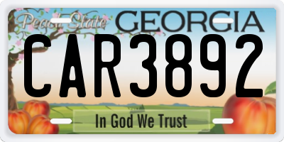 GA license plate CAR3892