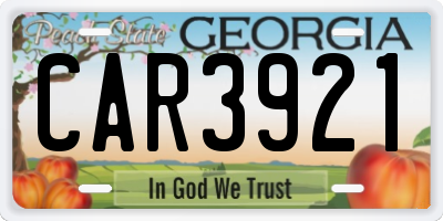 GA license plate CAR3921