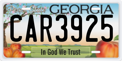 GA license plate CAR3925