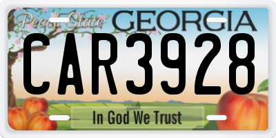 GA license plate CAR3928