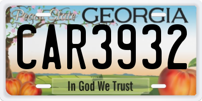 GA license plate CAR3932