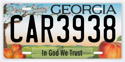 GA license plate CAR3938