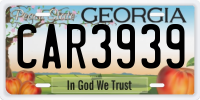 GA license plate CAR3939