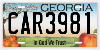 GA license plate CAR3981