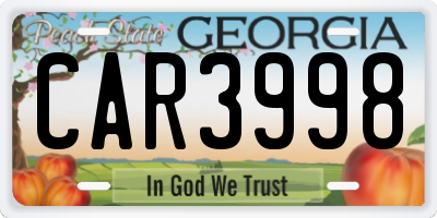 GA license plate CAR3998