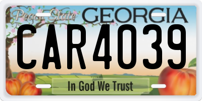GA license plate CAR4039